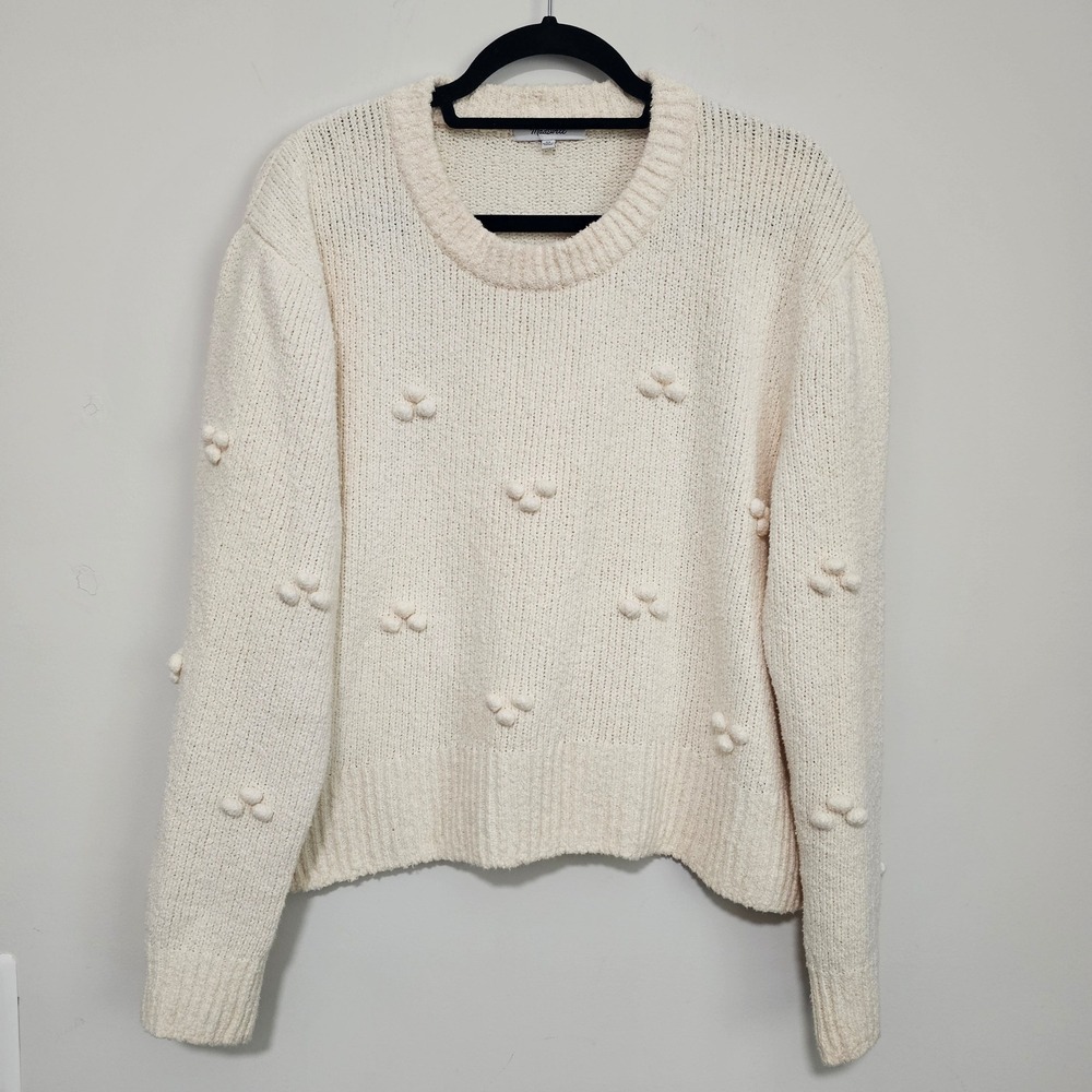 Madewell‎ Woman Dotted Bobble Pullover Sweater XL Cream Pom Pom Textured Cotton